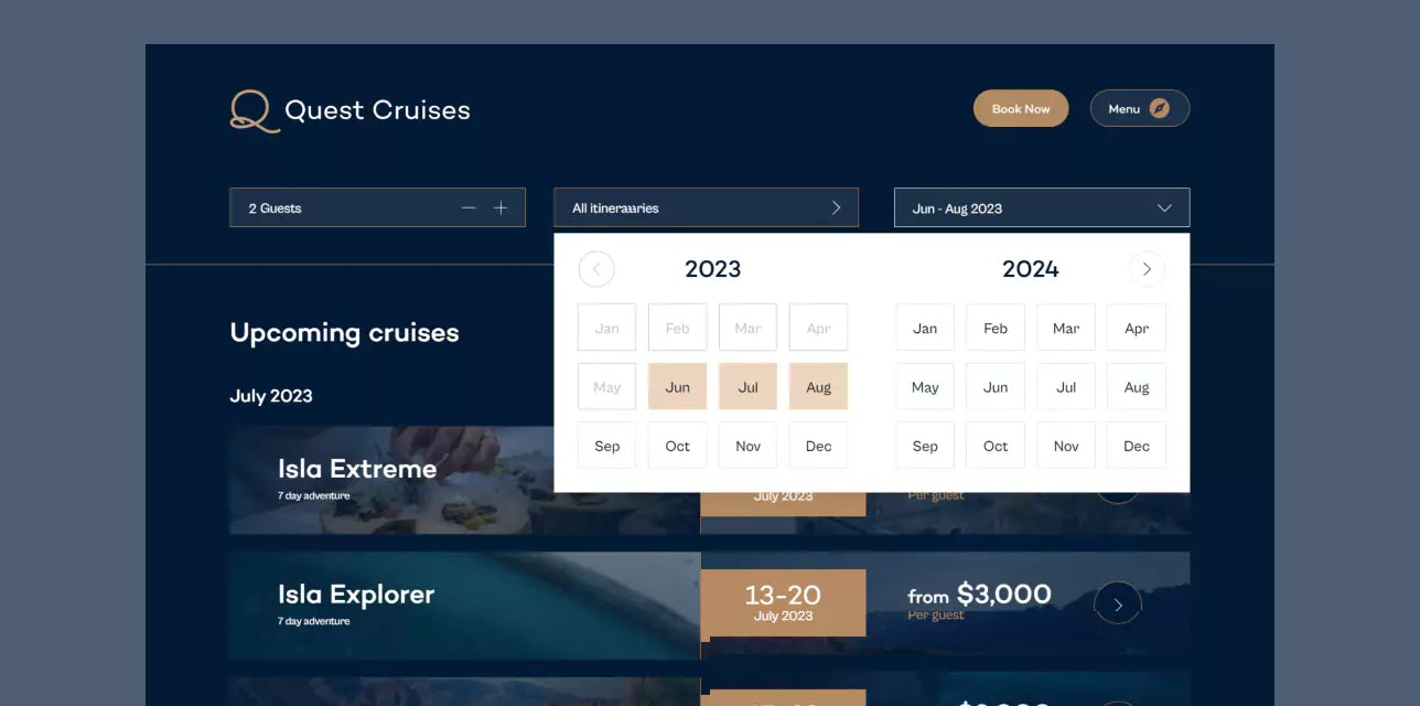 Quest Cruises Calendar Design