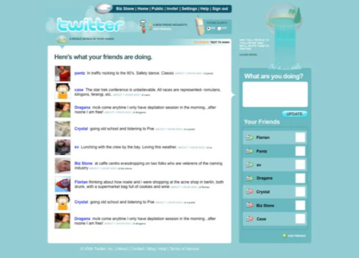 Screenshot of early Twitter interface coded by Xfive