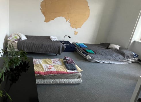 Developers room at Xfive office in Krakow with beds prepared for refugees.