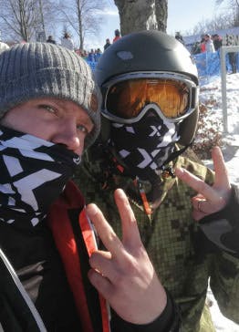 Two Xfive developers during the company's ski weekend.
