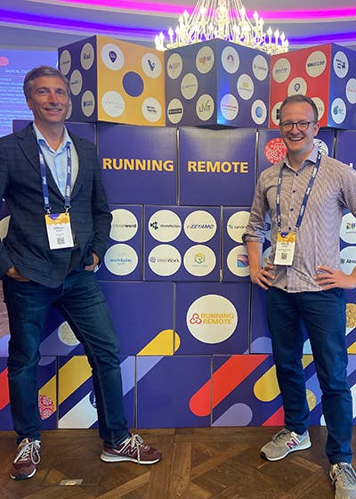 Xfive's CEO and New Business Manager at the Running Remote conference in Lisbon.