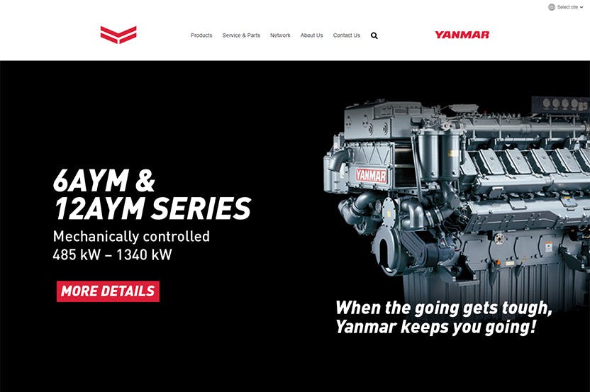 A screenshot of Yanmar Europe website.